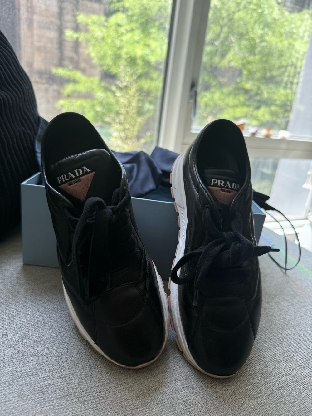 Prada Black and White Men's Lace-Up Sneakers